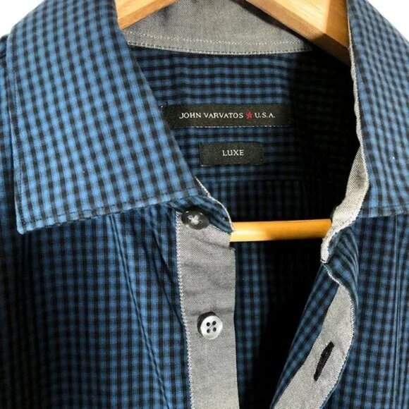 John Varvatos Blue Plaid Patterned Shirt - Picture 3 of 3